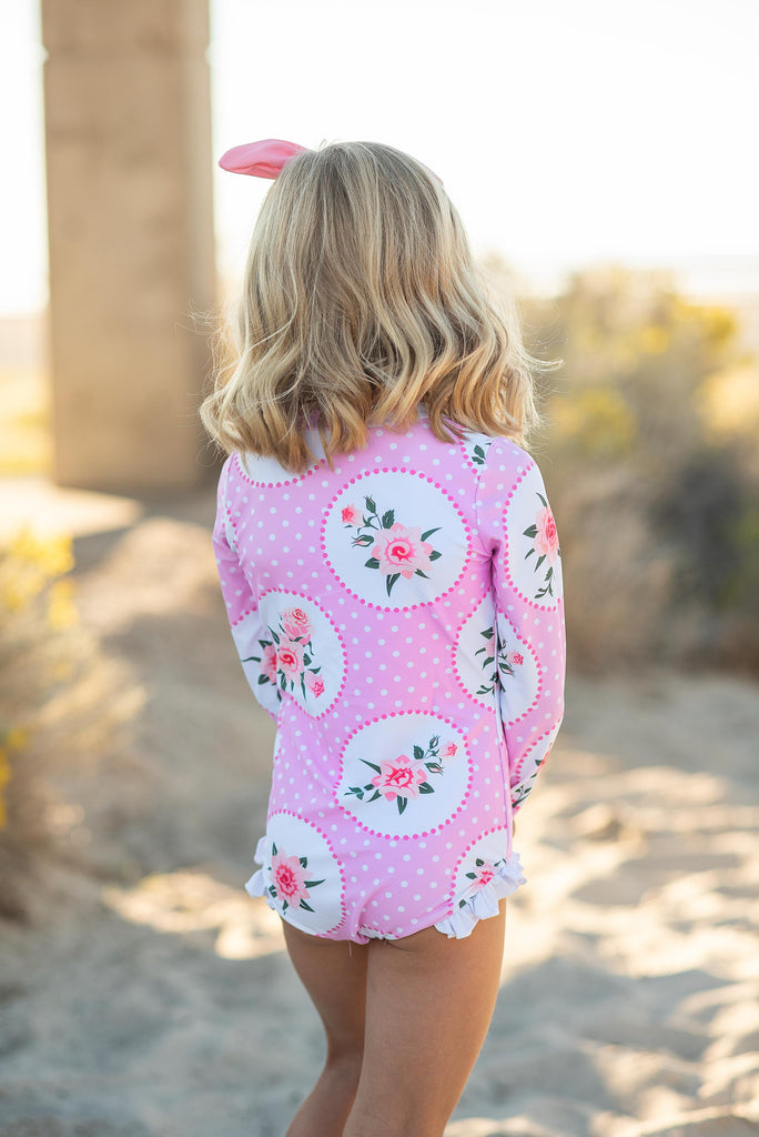 One Piece Zip Rash Guard Pink Floral