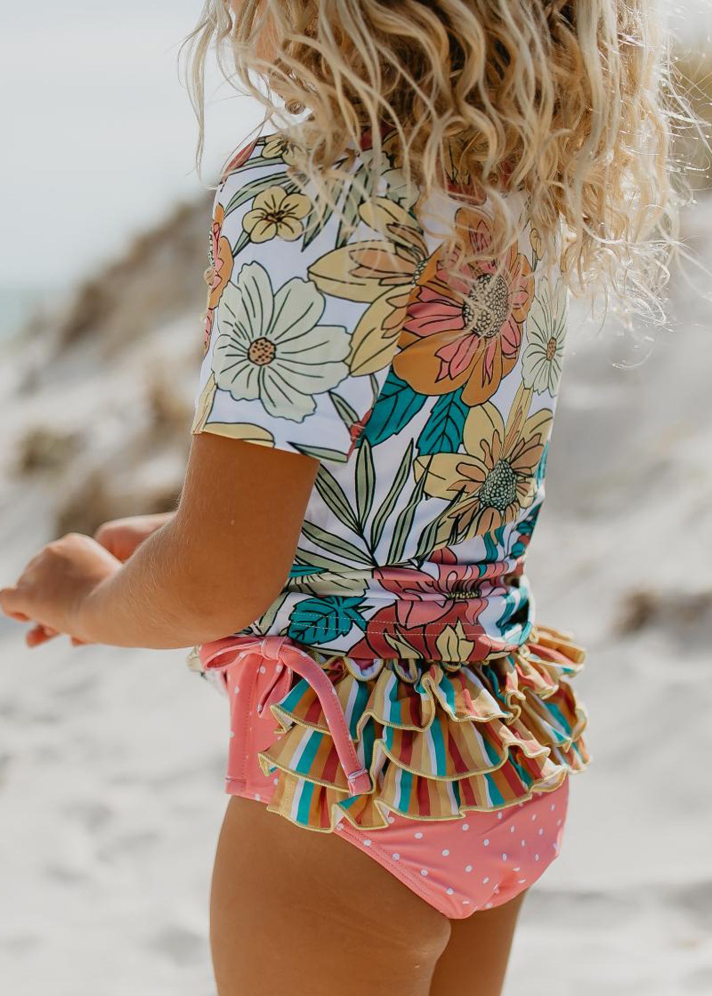 Sophie Pink Tropical Stripe Rash Guard Swimsuit