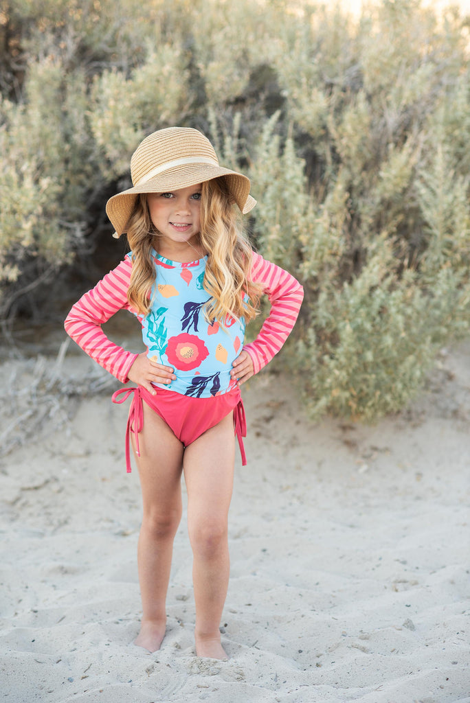 L.S. Coral Stripe Rash Guard Swimsuit
