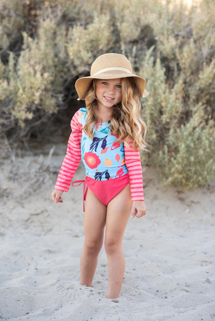 L.S. Coral Stripe Rash Guard Swimsuit