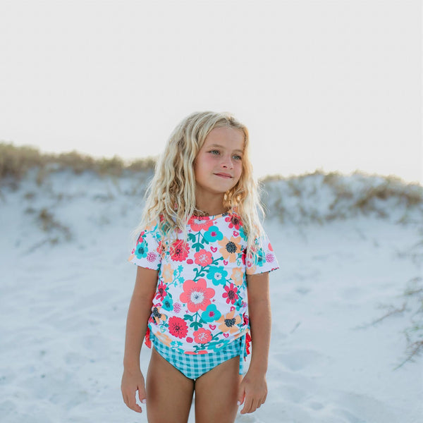 Teal Gingham Rash Guard Swimsuit - Oopsie Daisy