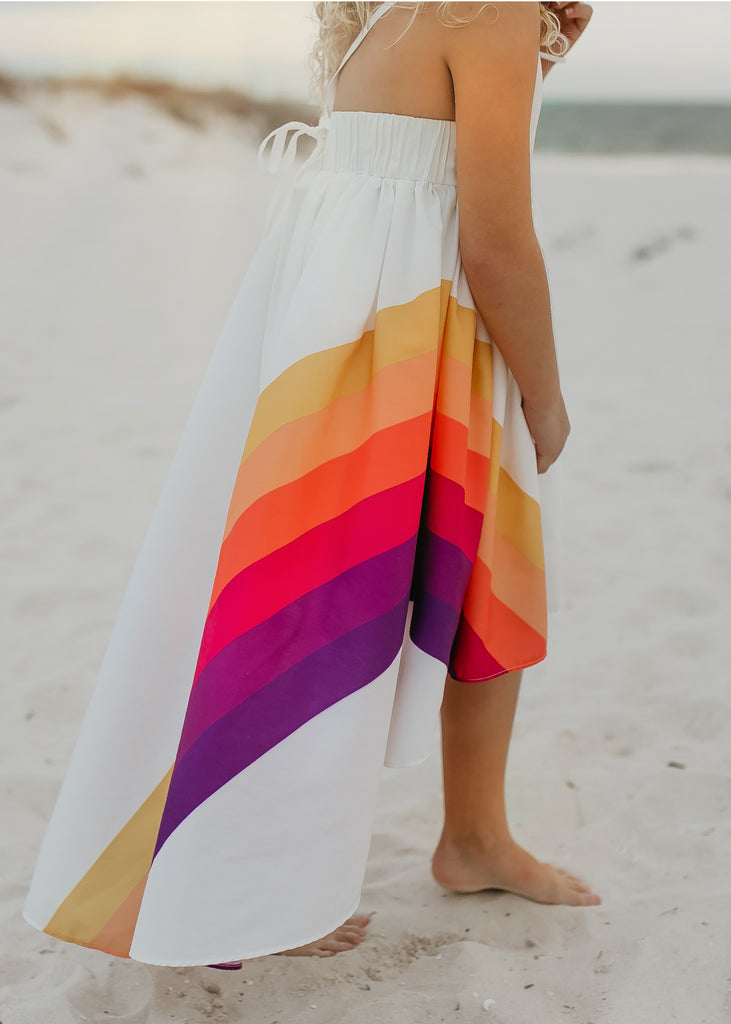 Sunset Rainbow Hi Lo Frills Dress