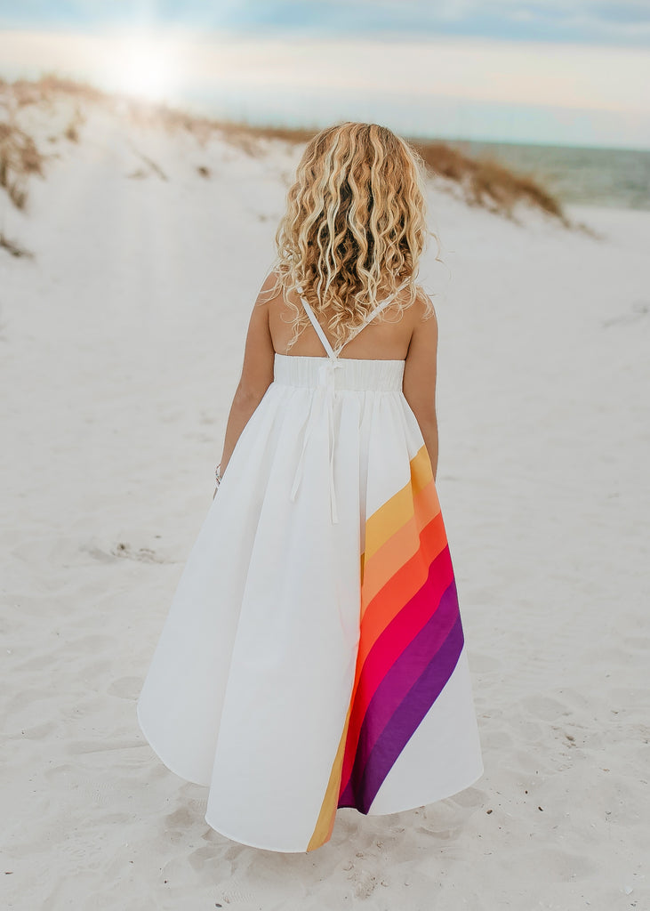 Sunset Rainbow Hi Lo Frills Dress