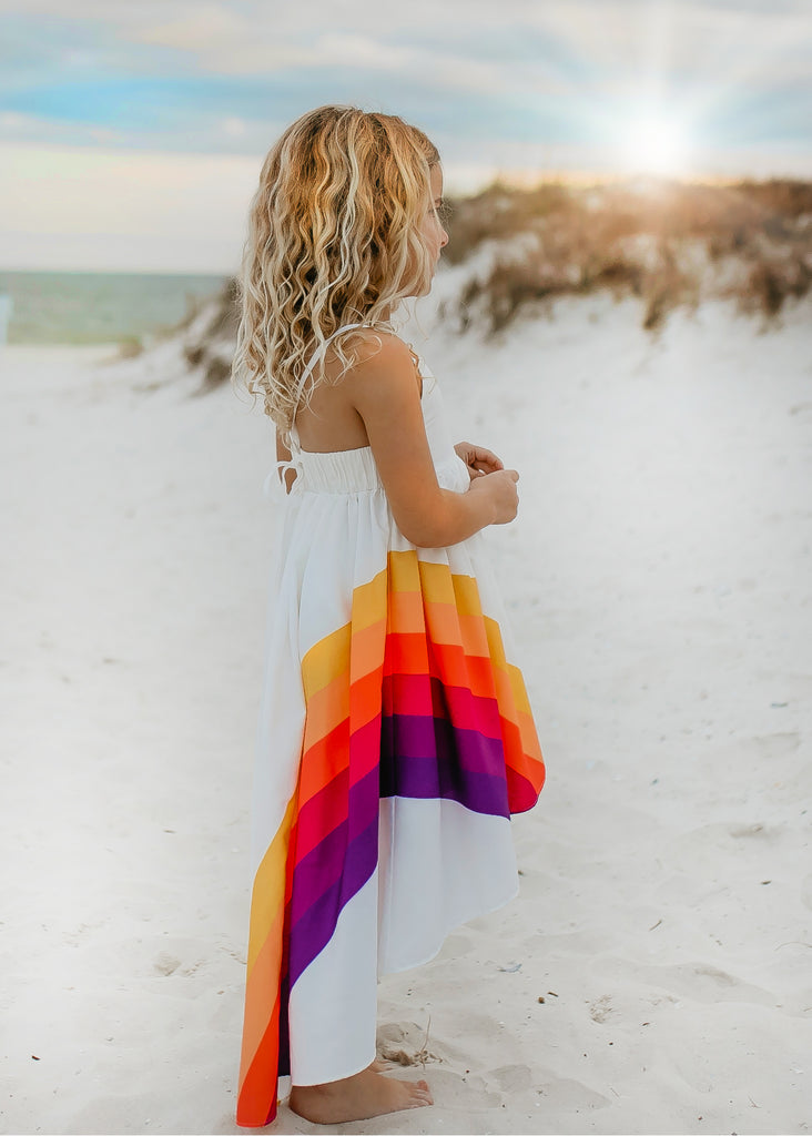 Sunset Rainbow Hi Lo Frills Dress