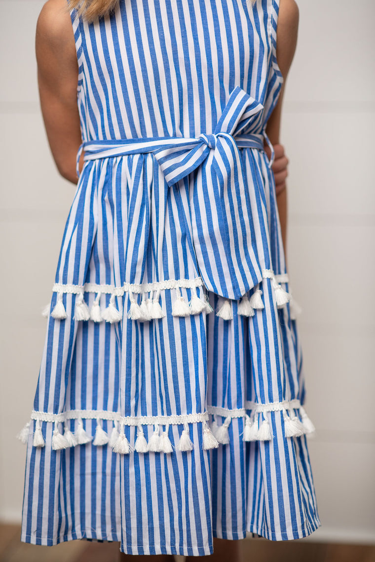 Blue Stripe Tiered Dress