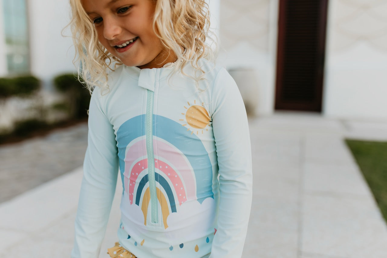 Rainbow Zip Rash Guard Swimsuit