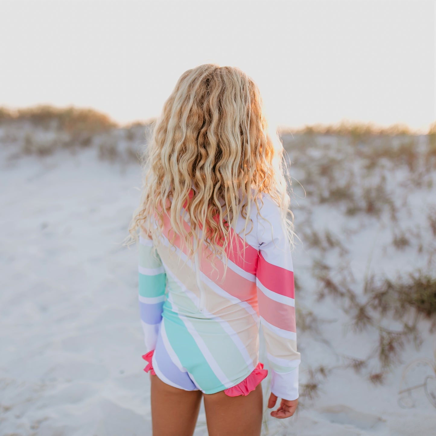 Lainey Zip Rash Pastel Stripe Swimsuit