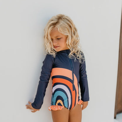 Rainbow Navy Zip Rash guard Swimsuit
